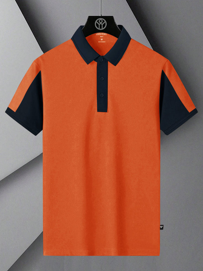 Summer Polo Shirt For Men-Orange & Dark Navy-RT2365
