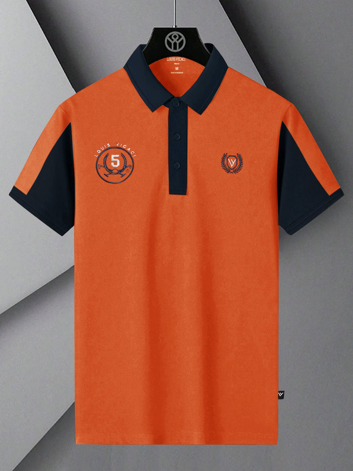 Summer Polo Shirt For Men-Orange & Dark Navy-RT2365