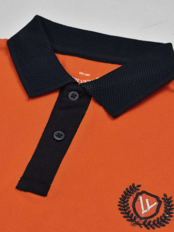 Summer Polo Shirt For Men-Orange & Dark Navy-RT2365