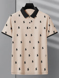 Summer Polo Shirt For Men-Peach with Allover Print-RT2334