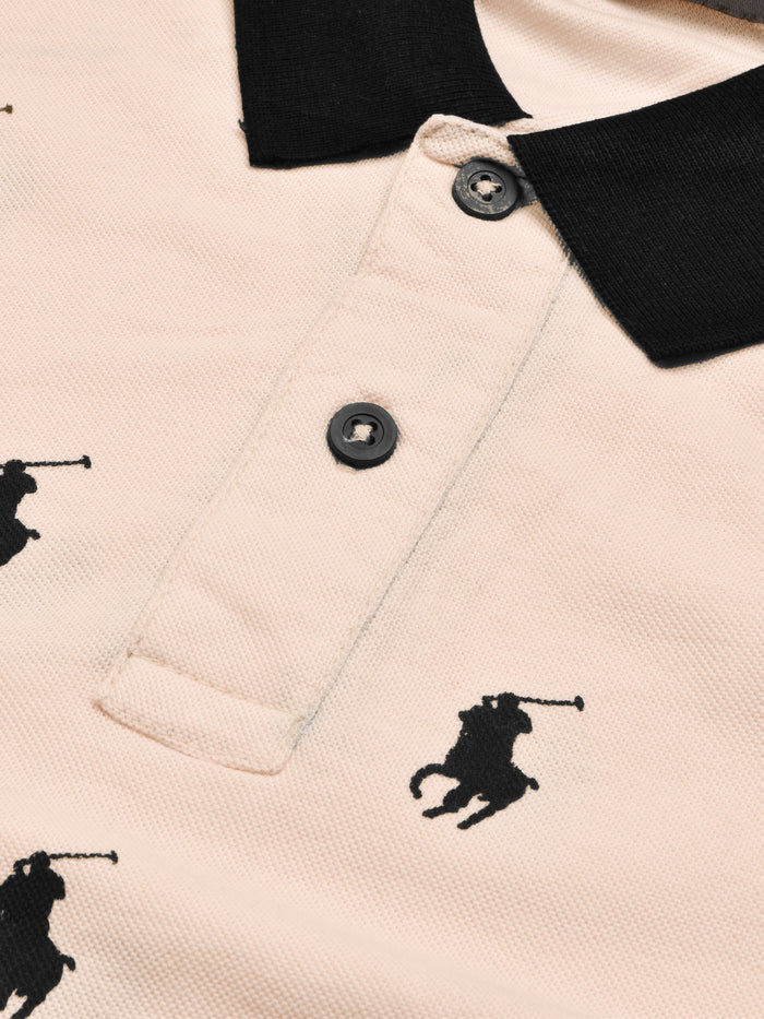 Summer Polo Shirt For Men-Peach with Allover Print-RT2334