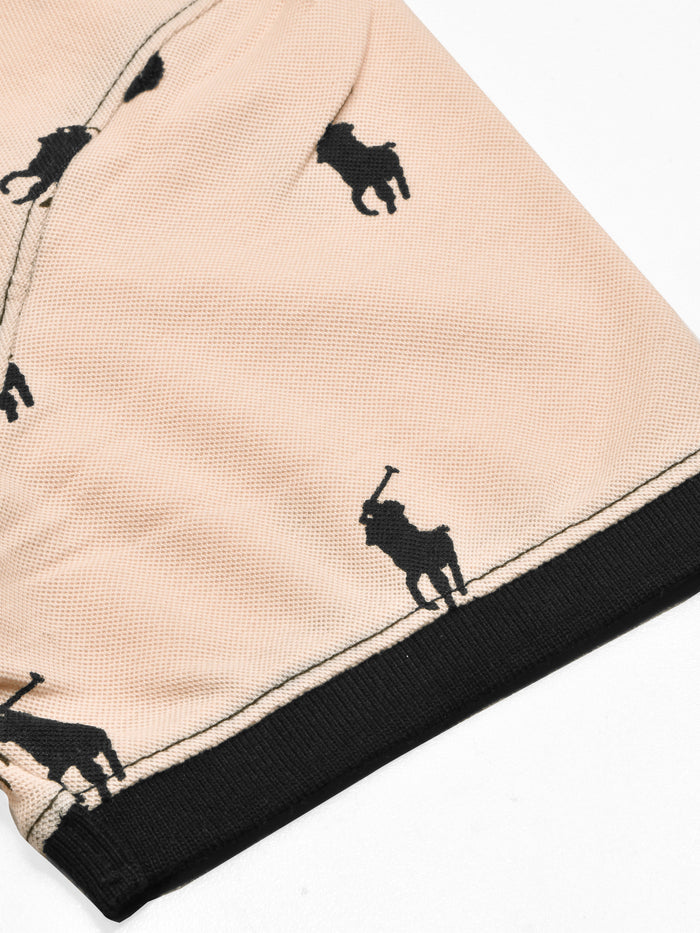 Summer Polo Shirt For Men-Peach with Allover Print-RT2334