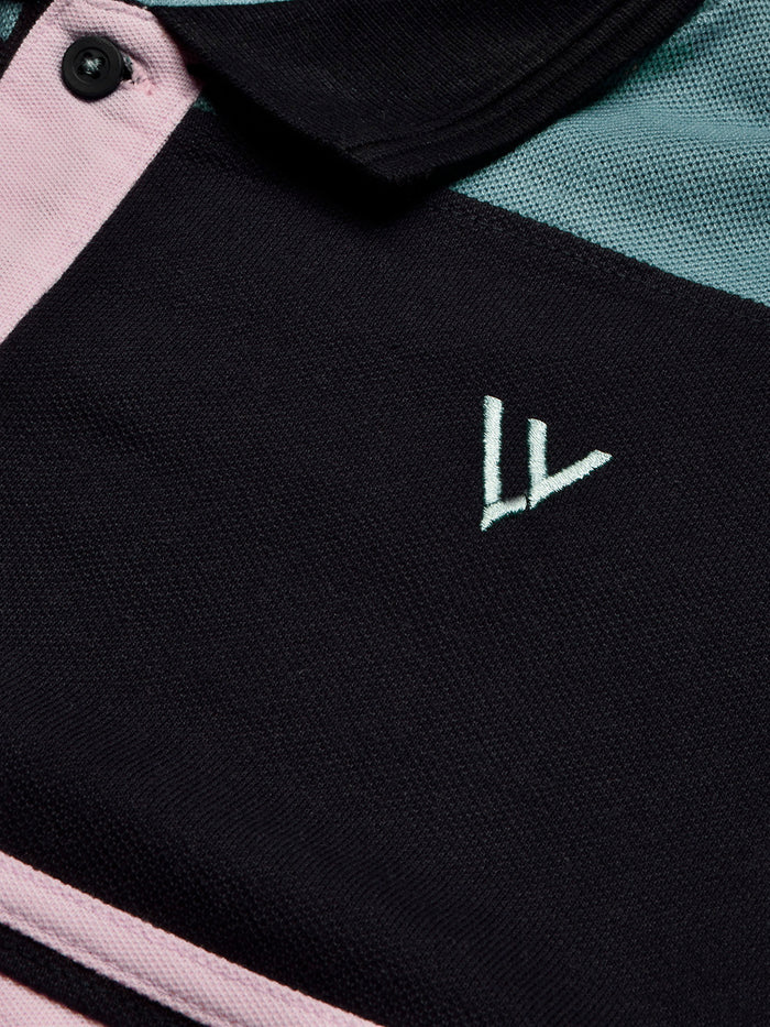 Summer Polo Shirt For Men-Pink with Navy & Bond Blue Panel-BR13117