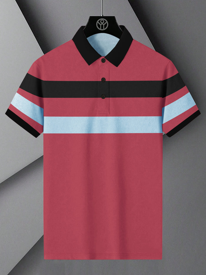 Summer Polo Shirt For Men-Pink with Sky & Black-BR13048