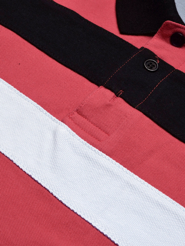 Summer Polo Shirt For Men-Pink with Sky & Black-BR13048