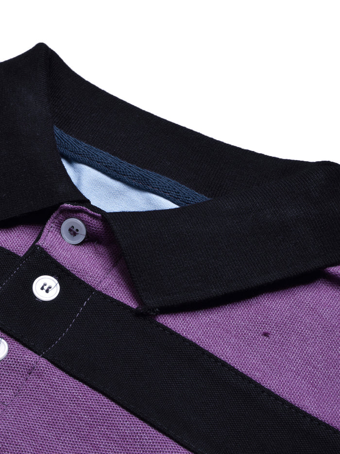 Summer Polo Shirt For Men-Purple Melange & Navy-BR12937