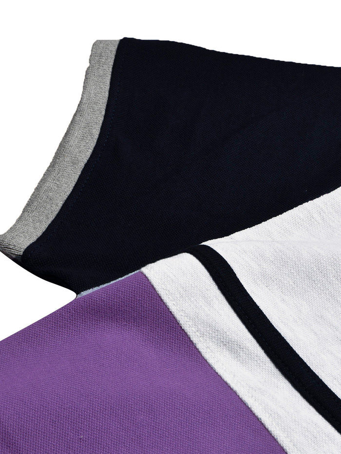 Summer Polo Shirt For Men-Purple with Navy & White Panel-BR13121
