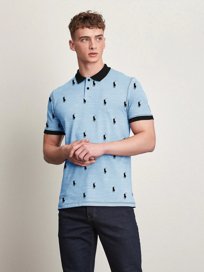 Summer Polo Shirt For Men-Sky Blue Melange-RT45
