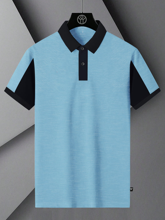 Summer Polo Shirt For Men-Sky Melange & Dark Navy-BR13087