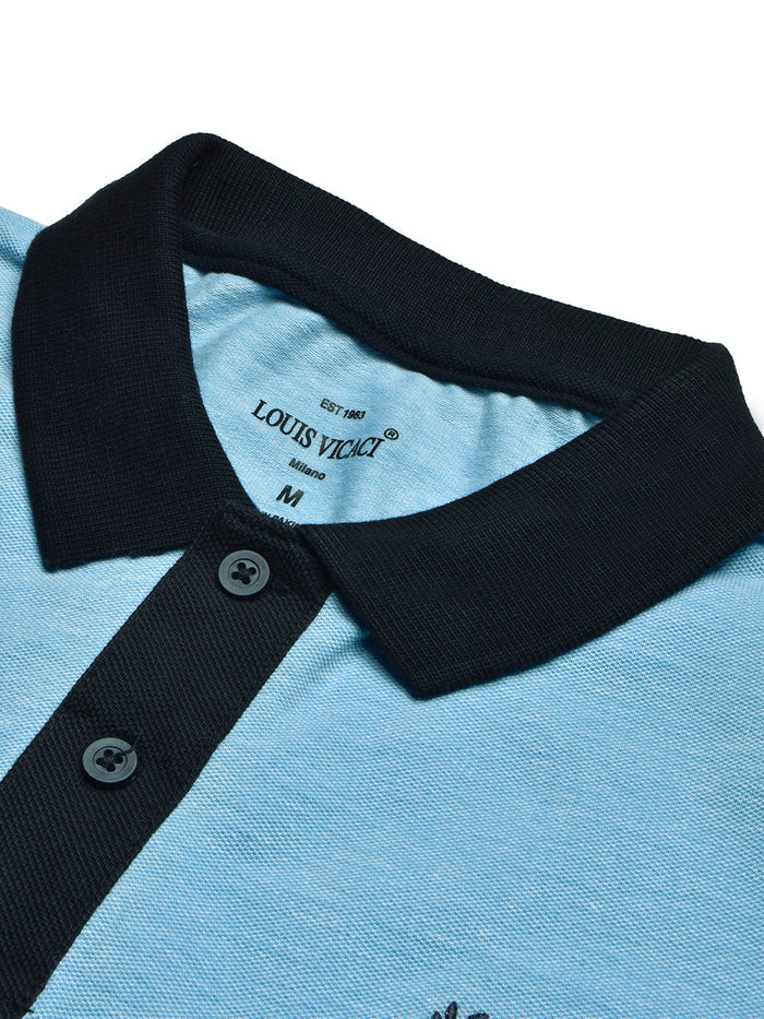 Summer Polo Shirt For Men-Sky Melange & Dark Navy-BR13087