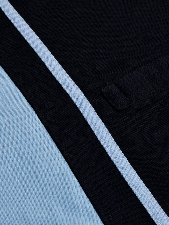 Summer Polo Shirt For Men-Sky with Navy & Off White Panel-BR13113