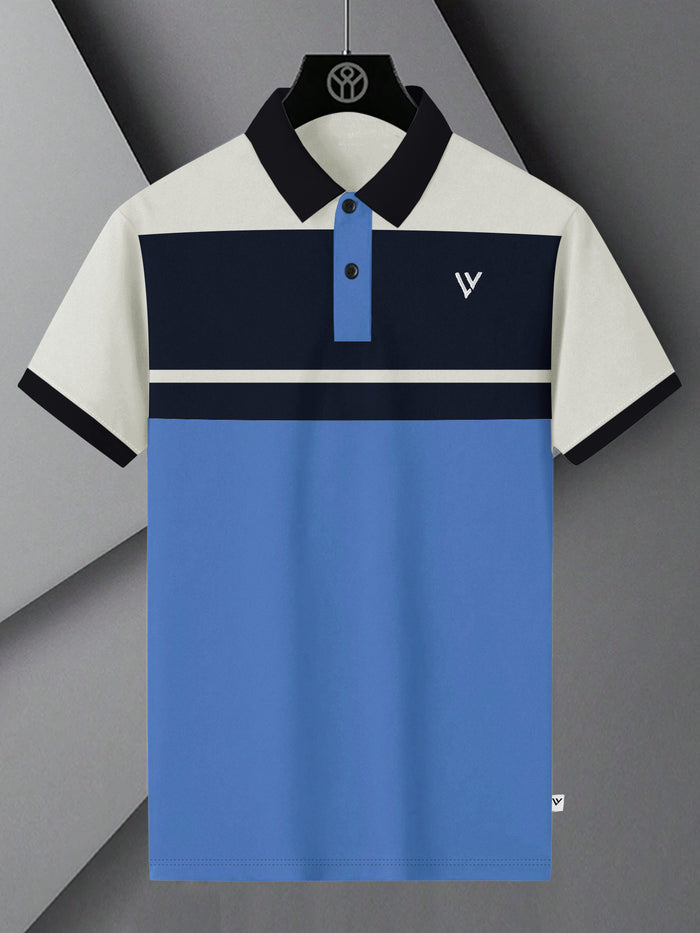 Summer Polo Shirt For Men-Sky with Off White & Navy Panel-BR13116