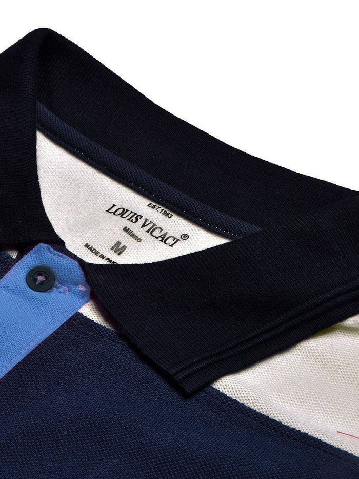 Summer Polo Shirt For Men-Sky with Off White & Navy Panel-BR13116