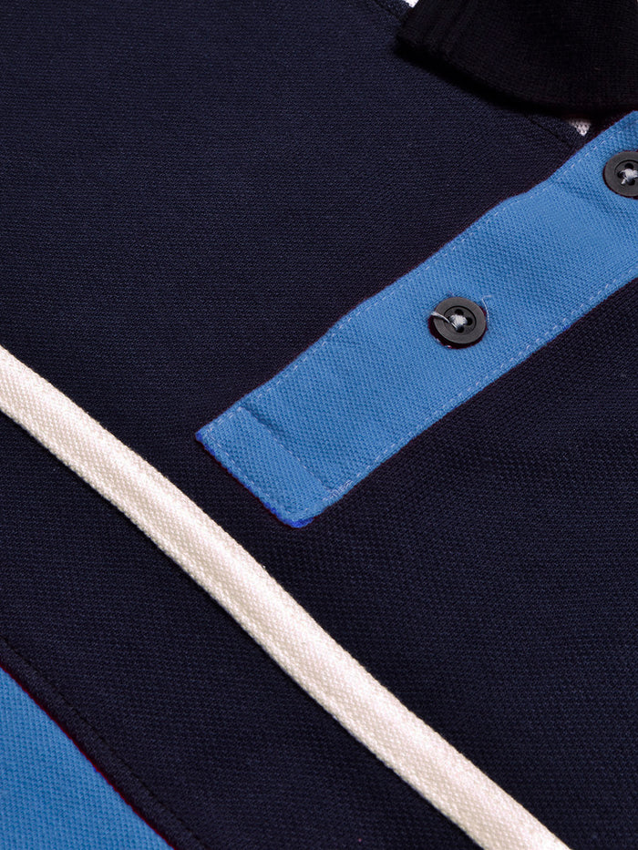 Summer Polo Shirt For Men-Sky with Off White & Navy Panel-BR13116