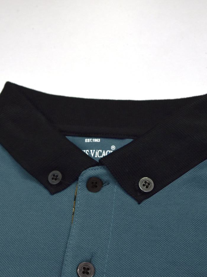 Summer Polo Shirt For Men-Slate Blue with Black-RT2362