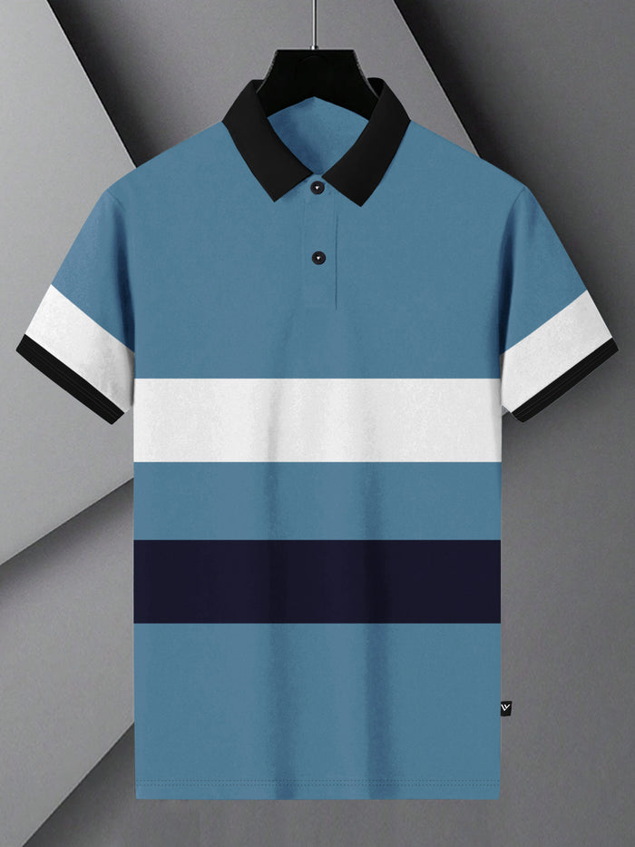 Summer Polo Shirt For Men-Slate Blue with White & Navy Panel-BR13111