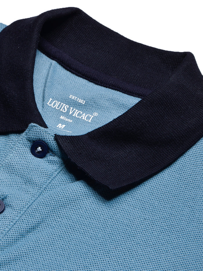 Summer Polo Shirt For Men-Slate Blue with White & Navy Panel-BR13111