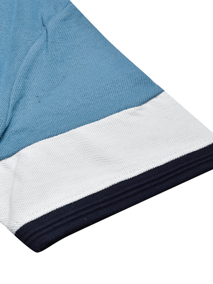 Summer Polo Shirt For Men-Slate Blue with White & Navy Panel-BR13111