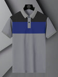 Summer Polo Shirt For Men-Slate Grey with Blue & Charcoal Panel-BR13034