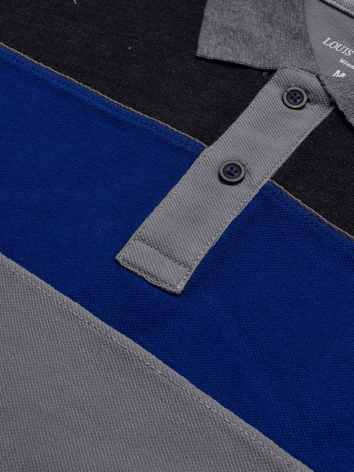 Summer Polo Shirt For Men-Slate Grey with Blue & Charcoal Panel-BR13034