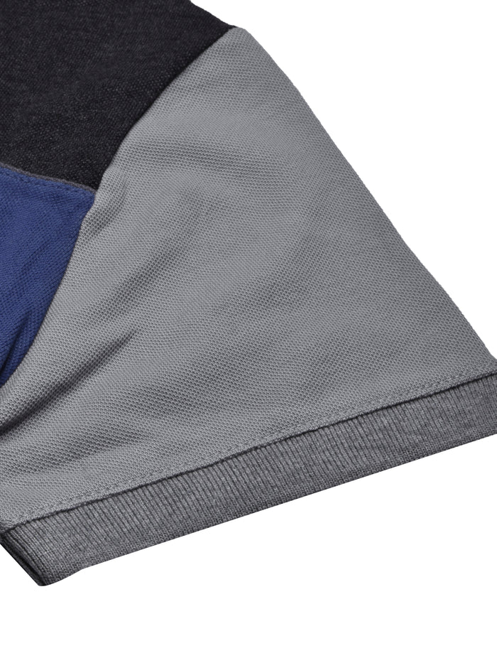 Summer Polo Shirt For Men-Slate Grey with Blue & Charcoal Panel-BR13034