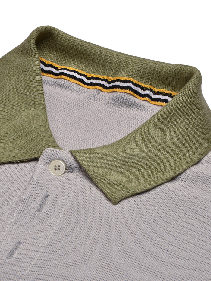 Summer Polo Shirt For Men-Slate Grey with Brown Panel-BR12940
