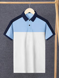 Summer Polo Shirt For Men-White with Sky Lining & Navy-BR13051