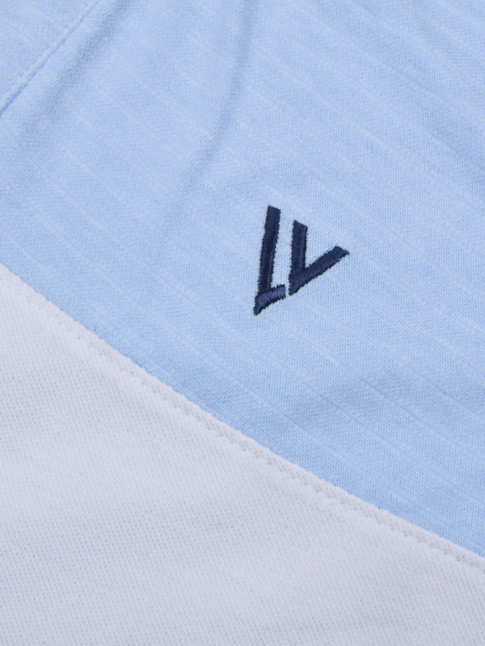 Summer Polo Shirt For Men-White with Sky Lining & Navy-BR13051