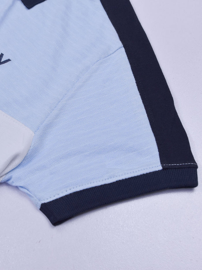 Summer Polo Shirt For Men-White with Sky Lining & Navy-BR13051