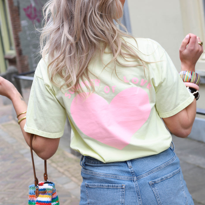 Summer to love heart tee geel