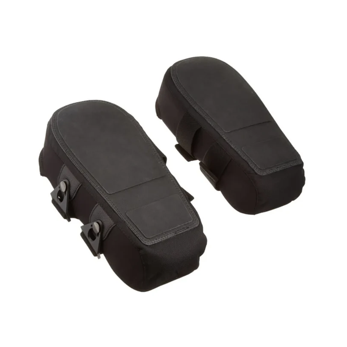 Black kneepads with two wide adjustable straps and hook-and-loop panels