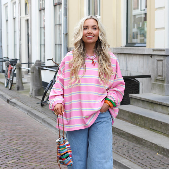 Sweater shirt roze geel blauw Sarah