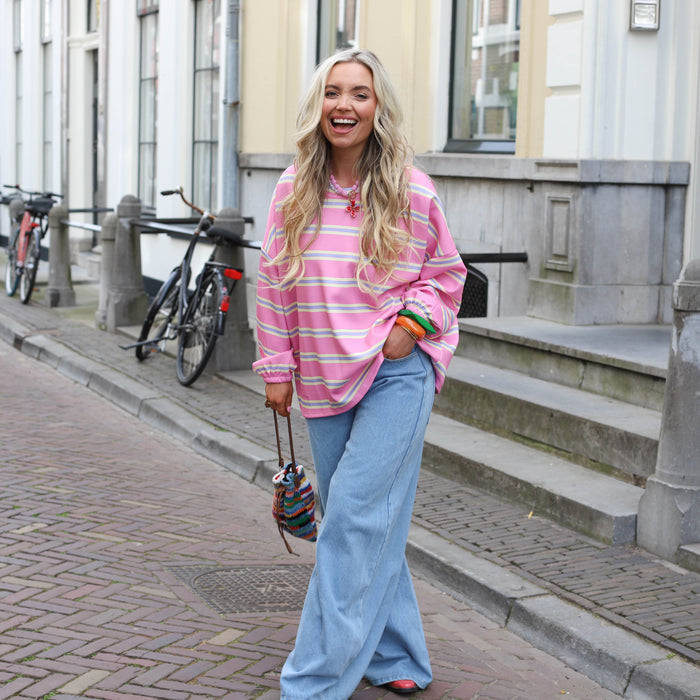 Sweater shirt roze geel blauw Sarah