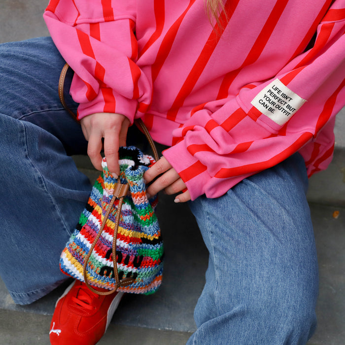 Sweater streep patch perfect roze rood
