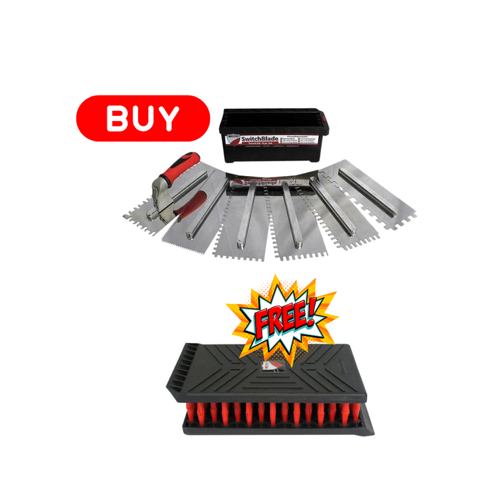 SwitchBlade set with saw blade attachments and trowel brush, red bristles