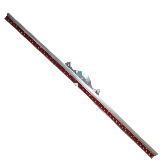 Swivel measurement bar with long silver frame, red measuring scale, and mounted angle wheel