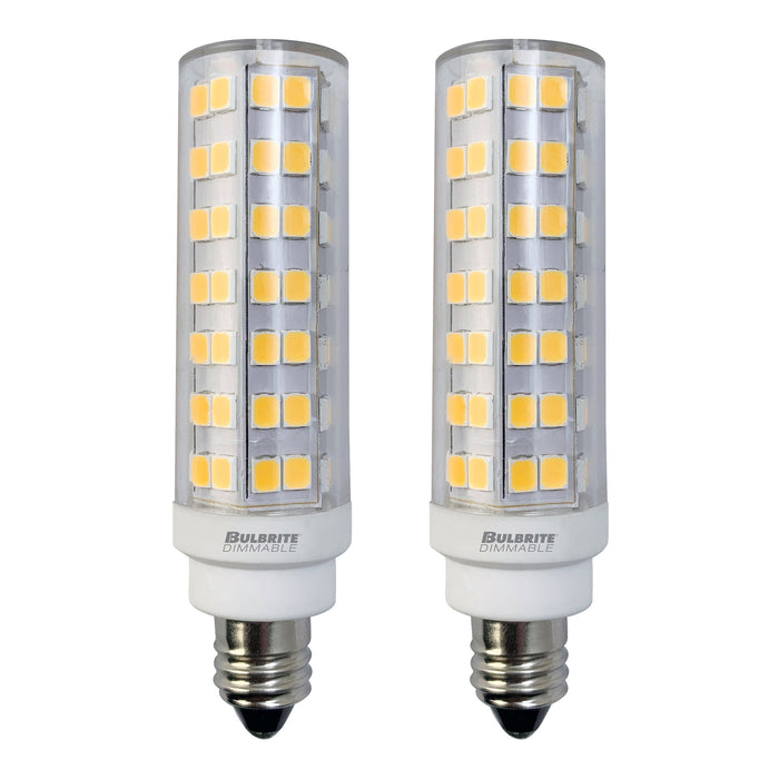 T6 6.5W Dimmable Clear LED Light Bulb with E11 Base, 2700K, 700 Lumens, 2-Pack