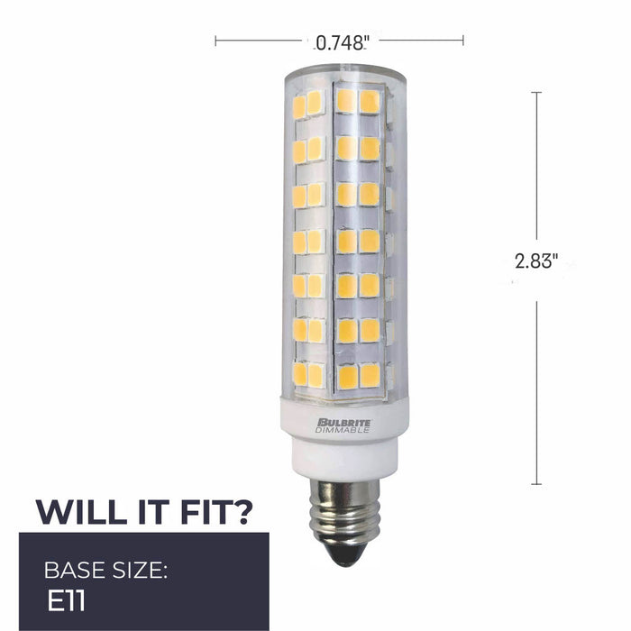 T6 6.5W Dimmable Clear LED Light Bulb with E11 Base, 2700K, 700 Lumens, 2-Pack