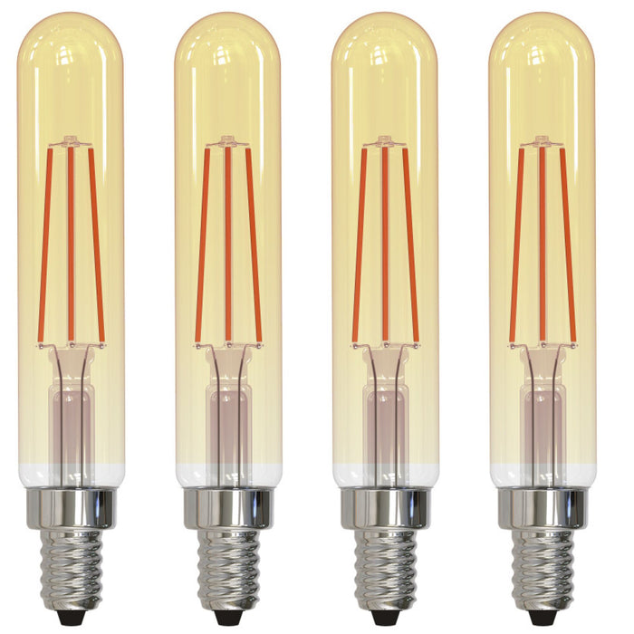T8 4.5W Dimmable Amber Filament LED Light Bulb with E12 Base, 2100K, 450 Lumens, 4-Pack