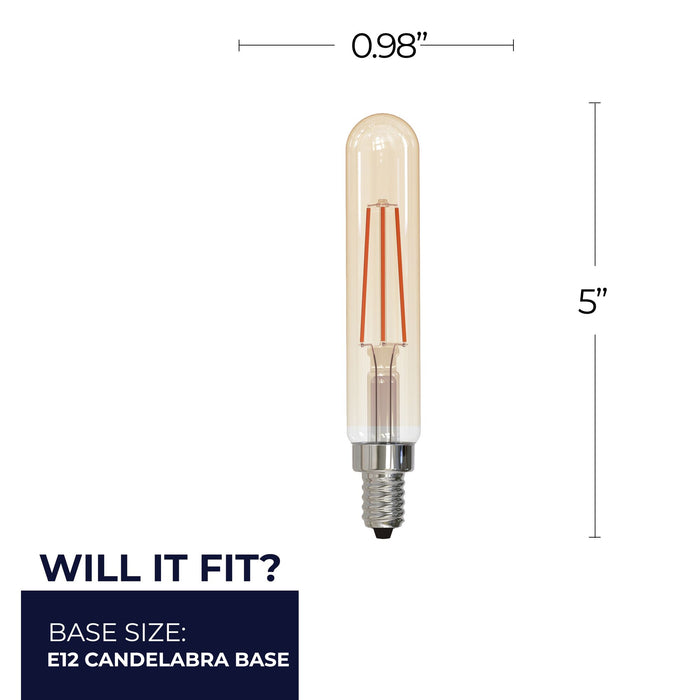 T8 4.5W Dimmable Amber Filament LED Light Bulb with E12 Base, 2100K, 450 Lumens, 4-Pack