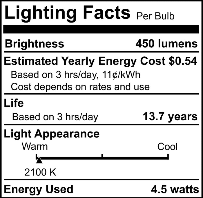 T8 4.5W Dimmable Amber Filament LED Light Bulb with E12 Base, 2100K, 450 Lumens, 4-Pack