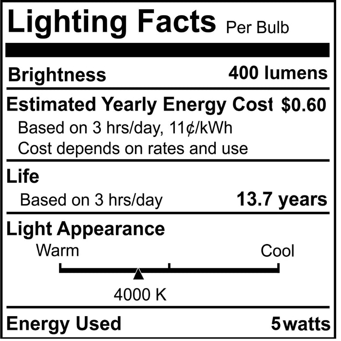 T9 5-inch 5W Dimmable Clear Filament LED Light Bulb with E26 Base, 4000K, 400 Lumens, 4-Pack