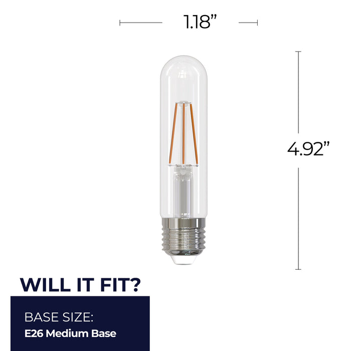 T9 5-inch 5W Dimmable Clear Filament LED Light Bulb with E26 Base, 5000K, 400 Lumens, 4-Pack