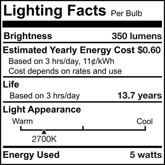 T9L 5W Dimmable Clear Filament LED Light Bulb with E26 Base, 2700K, 350 Lumens, 4-Pack