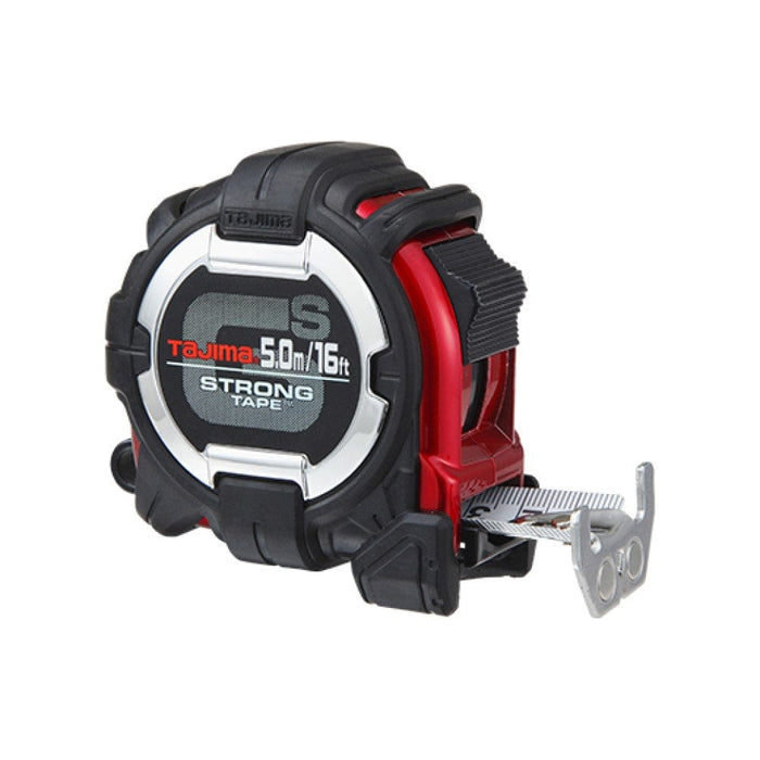 Magnetic tape measure clip, black with red casing and horned hook