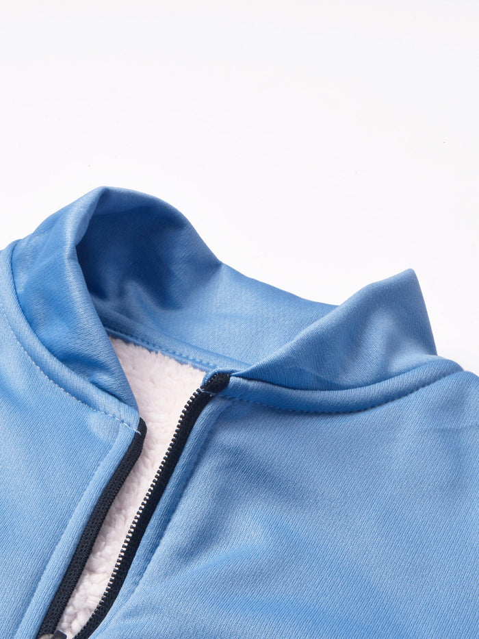 TNF Active Wear Zipper Fur Bomber Jacket For Men-Sky Blue-RT1120