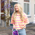 Top streep korte mouw roze geel