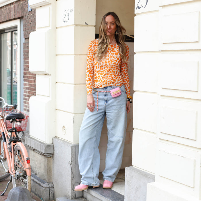 Tops oranje cashmere leopard