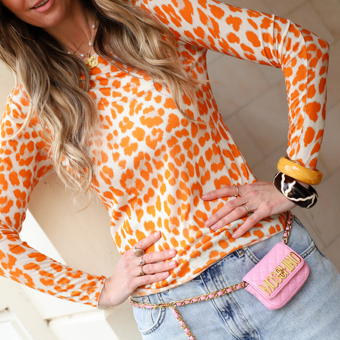 Tops oranje cashmere leopard