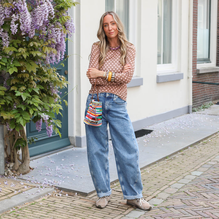 Tops roze cashmere dots bruin roze